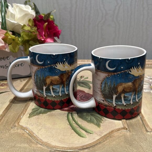 Set of Two Downeast Concepts Cape Shore Moose Moon Stars Cabin Mugs - Picture 3 of 12